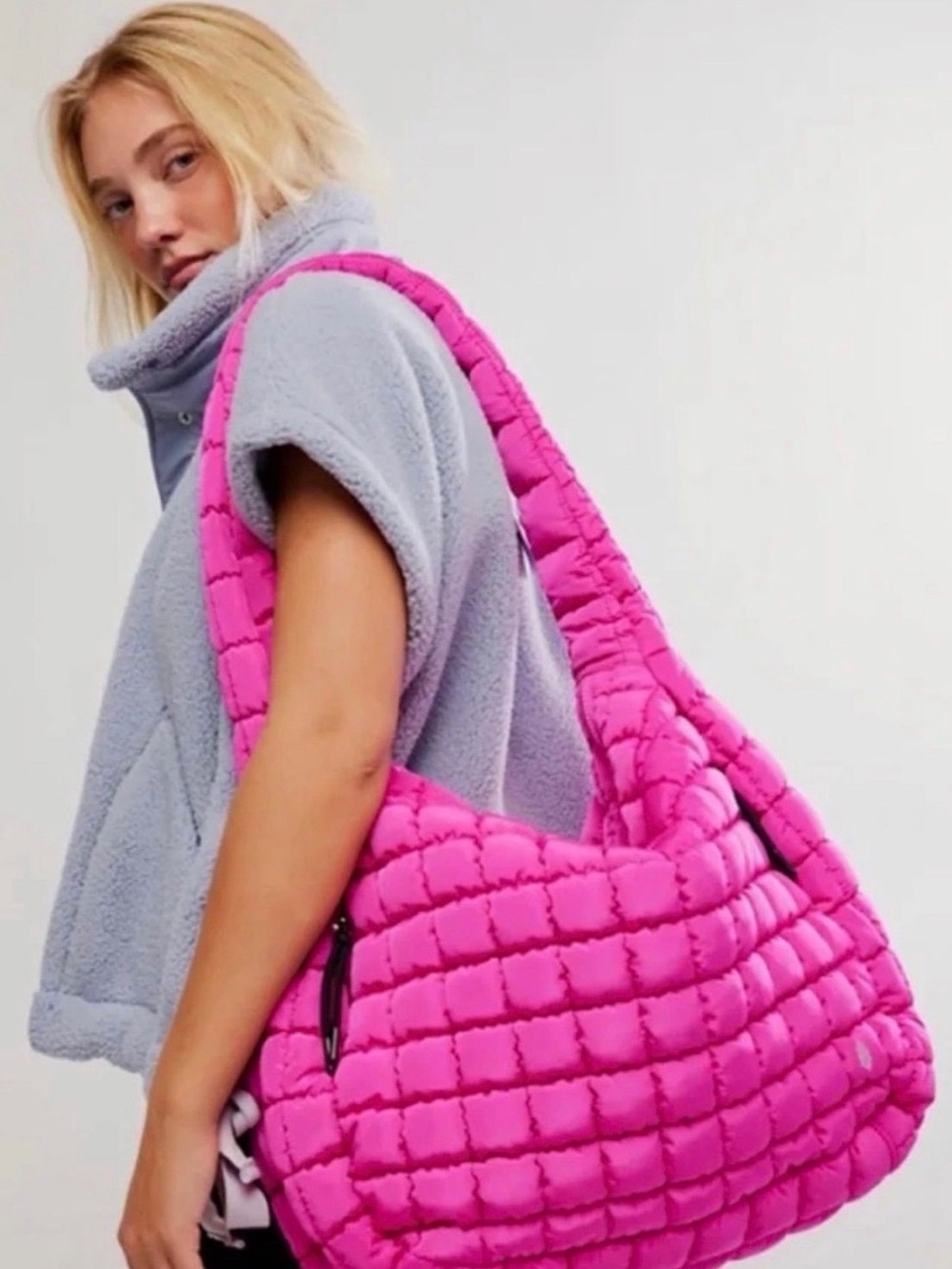 Free People NWT Plush Quilted Shoulder Bag - Hot Pink